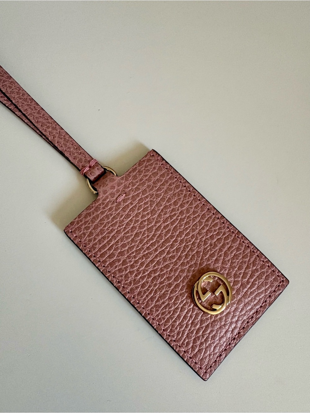 GUCCI Two-Tone Pink & Taupe Calf Leather Luggage Tag NEW